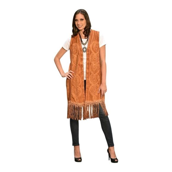 Inca Cotton Women’s Sleeveless Embossed Fringe Boho Gypsy Open Front Cardigan - Picture 1 of 9